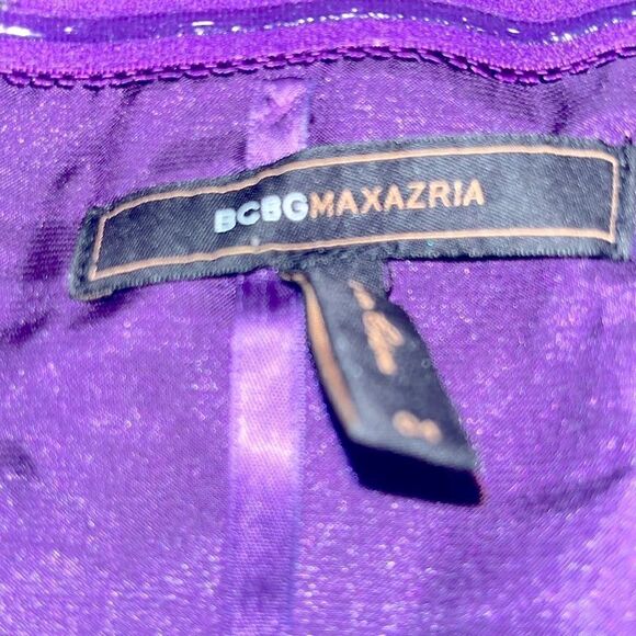 Bcbgmaxazria silk strapless pleated purple maxi dress with selftie at waist. - Picture 6 of 7